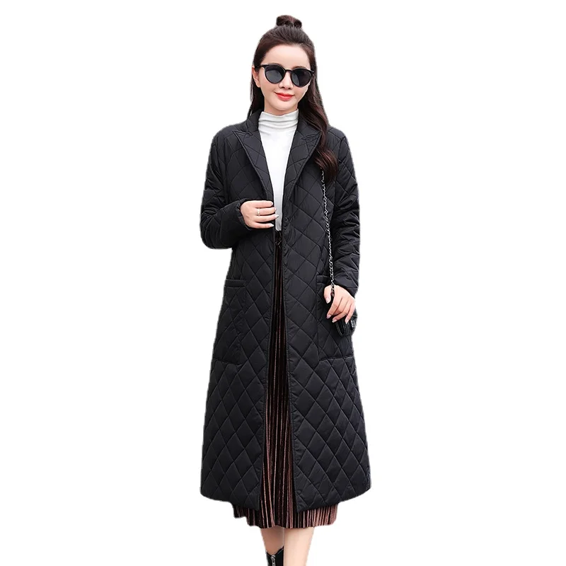 

2021 new Woman Jacket Parkas Belted space cotton diamond plaid Coat down Women's over the Knee Winter Clothing Coat