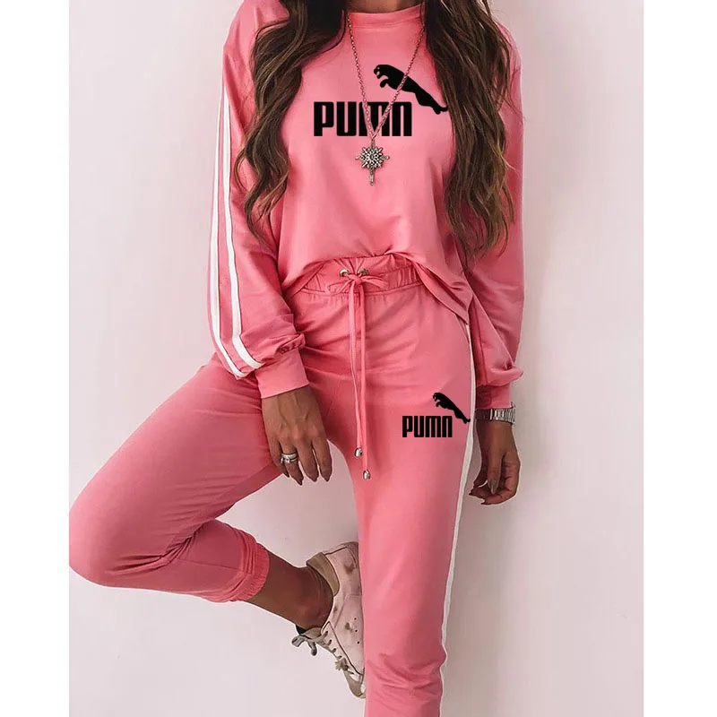 

2020 casual sportswear two piece suit female top and pants suit autumn female pure cotton solid color sports pants suit pullover