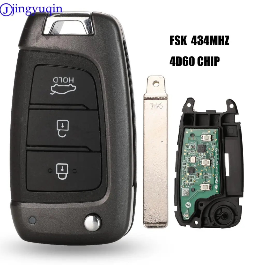Jingyuqin 434 МГц 4D60 чип дистанционного ключа Fob для HYUNDAI Tucson Elantra Accent Solaris Kona Verna 3