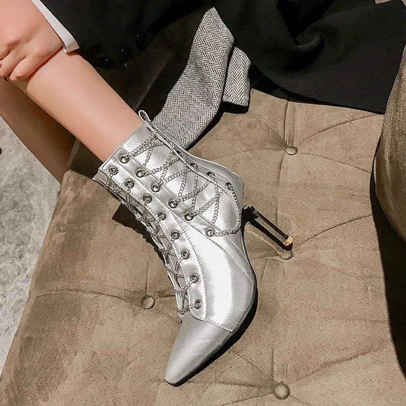 

Остроносые ботинки большого размера, Женская роскошная дизайнерская зимняя обувь на молнии, модные пуанты большого размера, женская кожана...