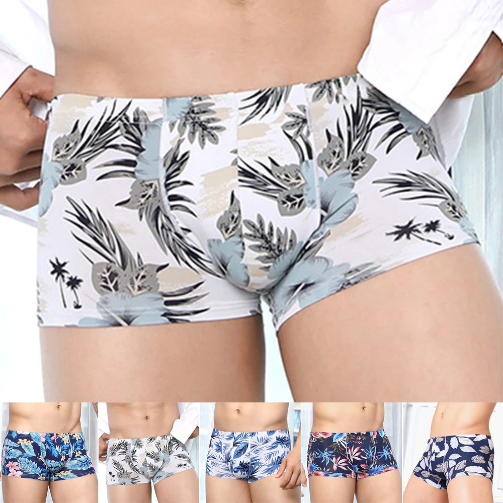 

Men's Boxers Ice Silk Sexy Cool Underwear Breathable Shorts Boxer Fashion Print New Male Underpants Soft Comfortable Viscose