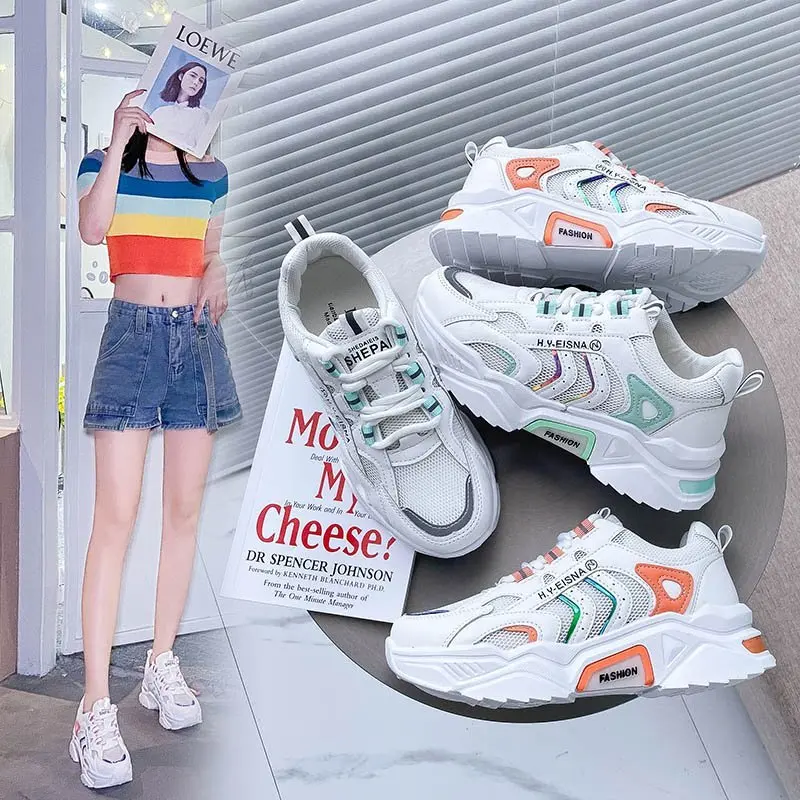 

New Spring Autumn Women's White Sneakers Genuine Leather Hidden Heel Chunky Sneakers for Woman Platform Shoes Shoes Sneaker Hot