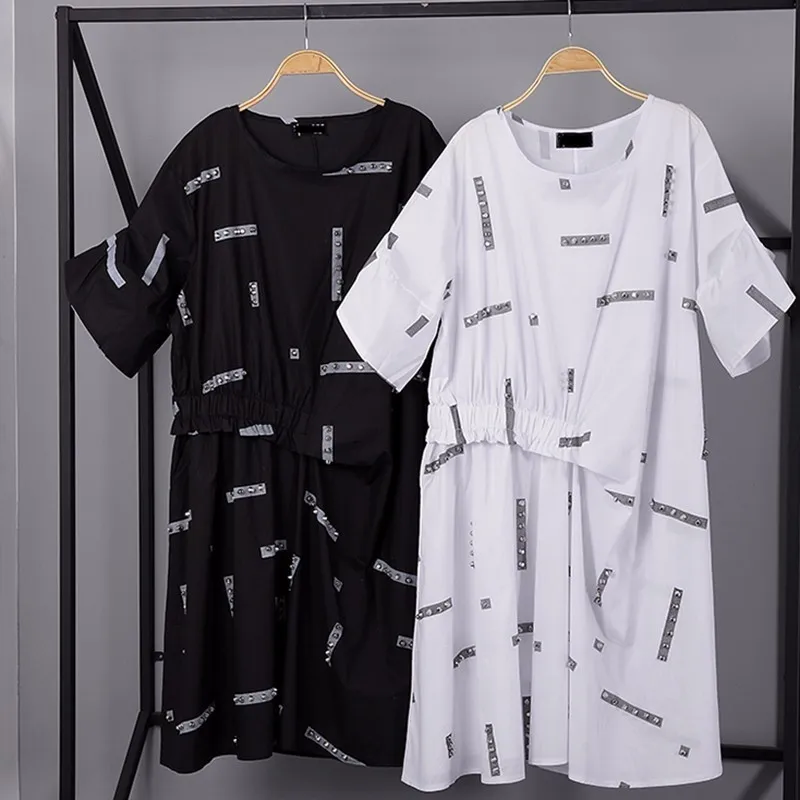 CHICEVER заклепки 2020 летнее платье с буквенным принтом женское свободное