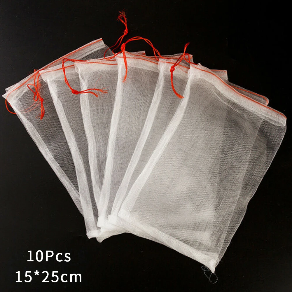 

10pcs Anti Bird Eco-friendly Home Kitchen Fruit Mesh Bag Garden Agriculture Drawstring Reusable Vegetable Multi-functional