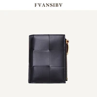 womens top genuine leather change zipper bag 100 cowhide large plaid woven mini credit card holder minimalist fashion 2021 new