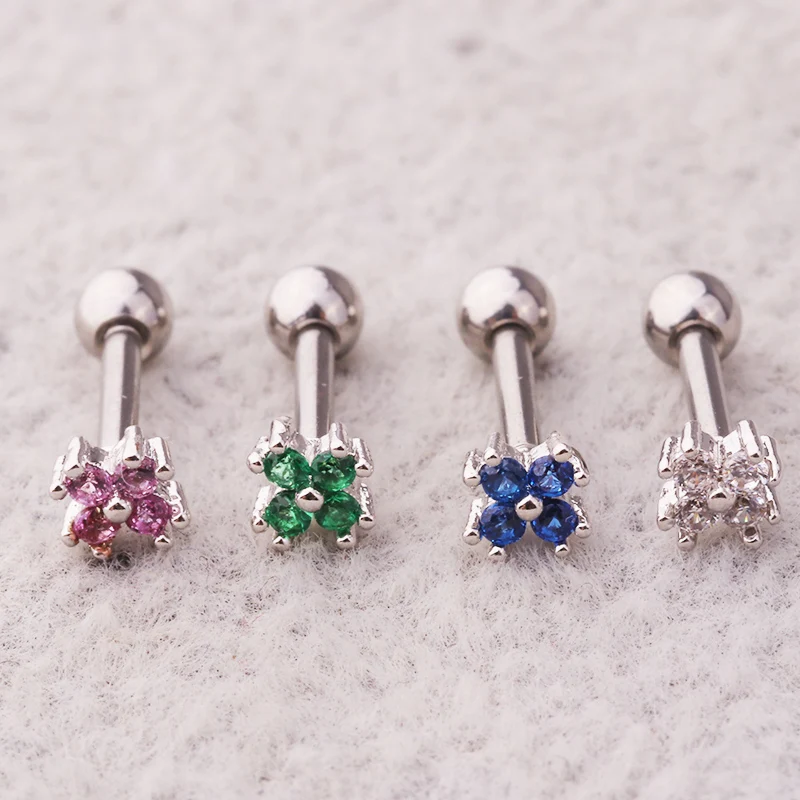 Sellsets 1 Piece 16g new arrival green pink blue CZ tiny flower women ear daith tragus rook helix piercing studs jewelry | Украшения и