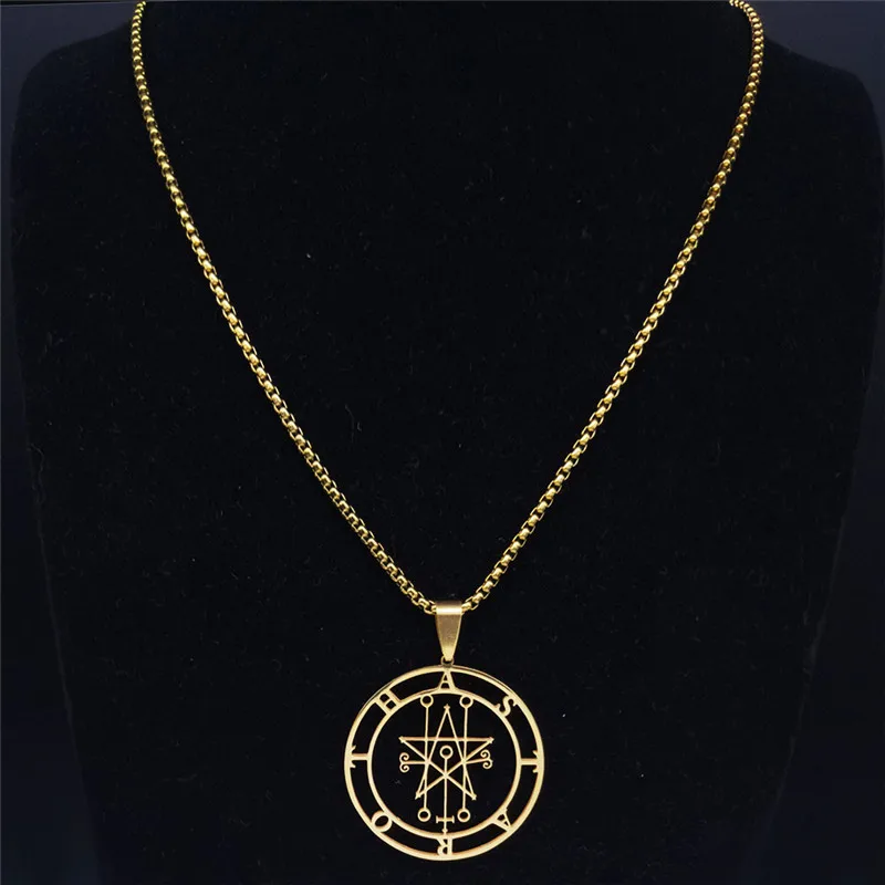 Фото Ожерелье из нержавеющей стали Astaroth Sigil Goetia, золотистого цвета, с печатью Соломона, демона, сатаны, сатаника, украшение №2