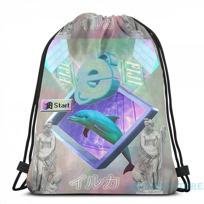 Рюкзак с графическим принтом Vaporwave dolphin USB-зарядкой и Интернетом мужские женские