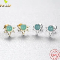 100 925 sterling silver stud earrings for women gold delicate green crystal sun rays fine jewelry femme earings fashion jewelry