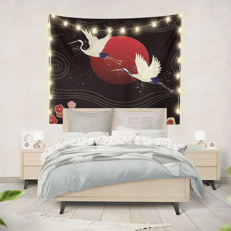 Japanese Crane Printed Tapestry Whale Arowana Deer Snake Totem Wall Hanging Tapestries Boho Bedspread Blanket Decor | Дом и сад