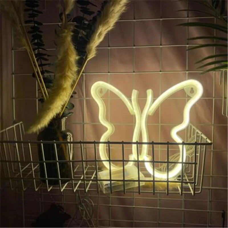 

Butterfly LED Neon Light Wall Art Sign Bedroom Decor Rainbow Hanging Night Lamp Home Holiday Party Decor Xmas Gift Neon Sign