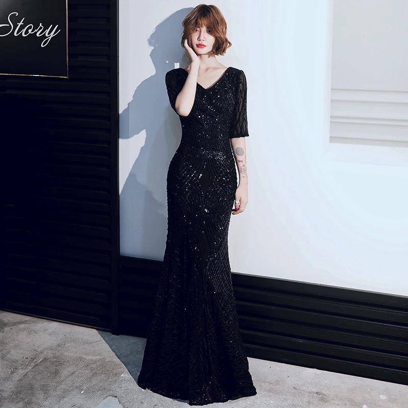 wei-yin-ae0212-robe-de-soiree-black-mermaid-evening-dresses-long-v-neck-sequined-tulle-sexy-formal-party-gowns