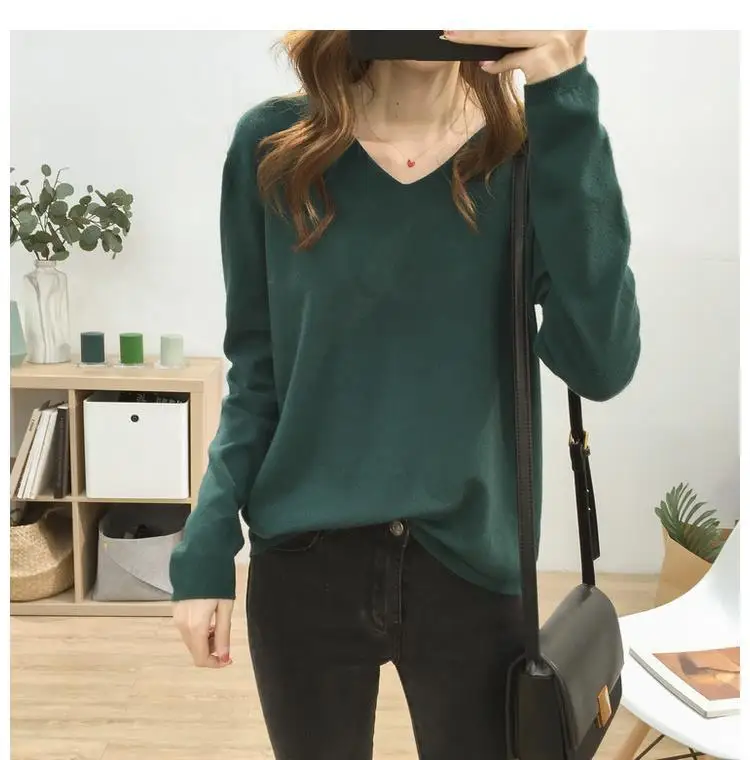 Свитер женский кашемировый с V-образным вырезом и длинным рукавом вязаный свитер