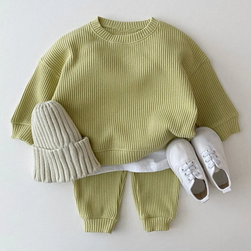 

Kids Boys Girls Baby Cotton Kintting Clothing Sets Spring Autumn Loose Tracksuit Pullovers Sweater Tops Pants 2PCS Suits Clothes