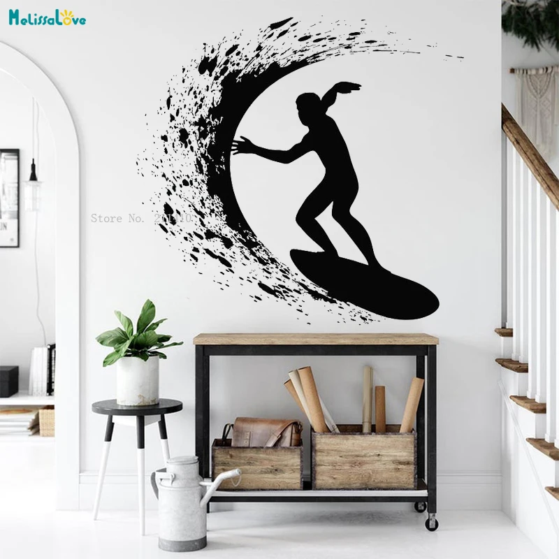 Храбрости человек поддерживает баланс серфинга Наклейка на стену свобода водные виды спорта возбуждение доска для серфинга винил домашний Декор наклейки YT4573