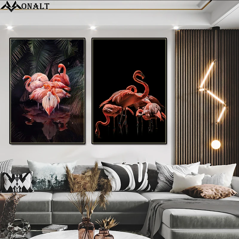 Холст Decorativas wall art Фламинго постеры с животными черный Розовый печати изображения
