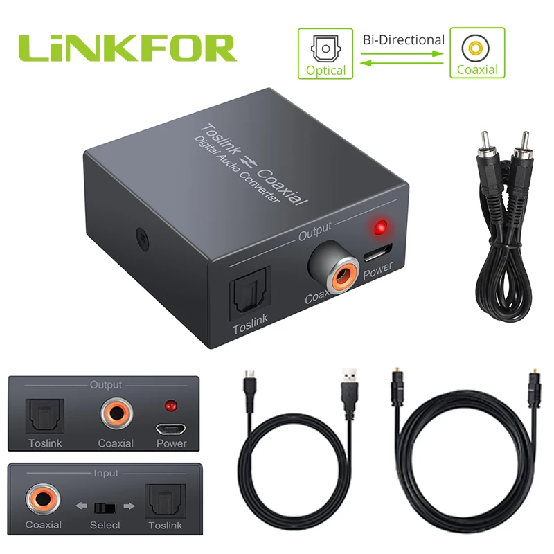 LiNKFOR цифровой аудио оптический SPDIF преобразователь Toslink поддерживает LPCM2.0/ DTS