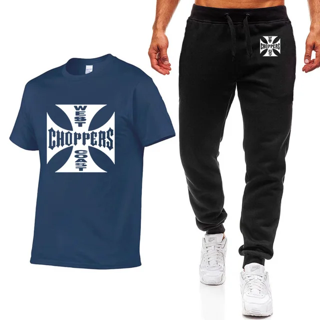 

Rock Music West Coast Choppers Printed T Shirt Men Summer Casual Fashion Hip hop Cotton Short Sleeve T-shirt+pants Suit 2 pieces