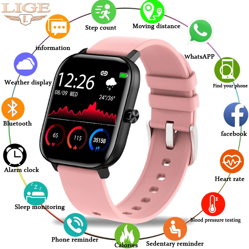

LIGE New Bluetooth Call Smart Watch Women Full Touch Fitness Tracker Blood Pressure Smart Women Smartwatch Men For Xiaomi Huawei