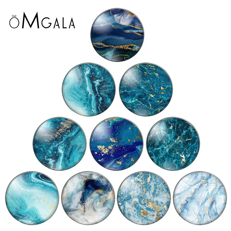 Стеклянный кабошон акварельного цвета голубой зеленый и желтый мраморные узоры