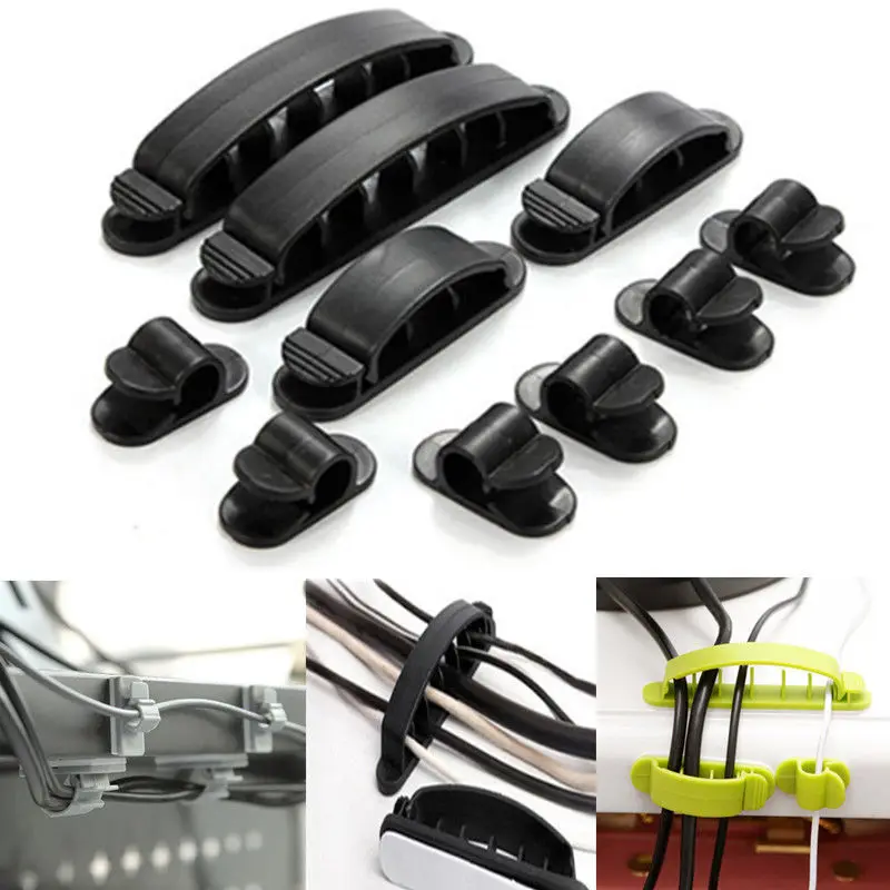 

10pcs New Self-adhesive Wire Tie Cable Cord Wire Line Organizer Plastic Clips Ties Fixer Fastener Holder for Car Desk