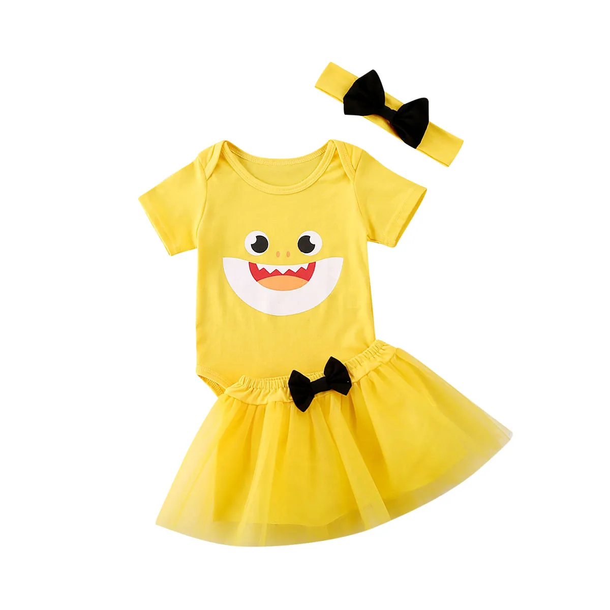 Желтый комбинезон с короткими/длинными рукавами и милым смайликом для маленьких