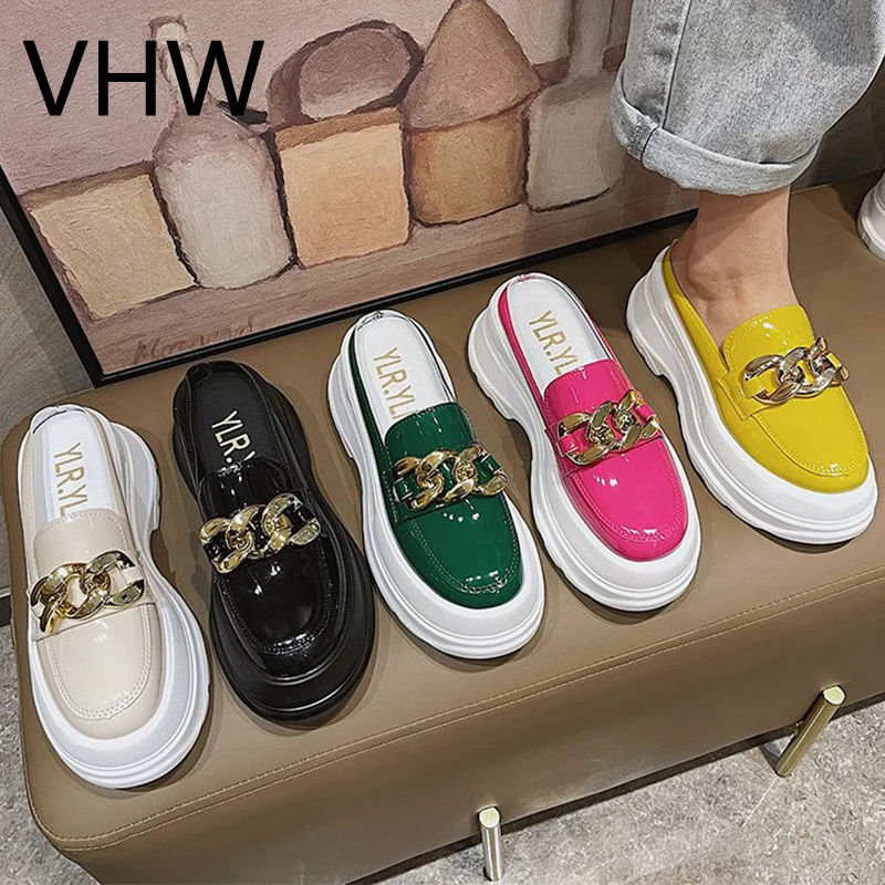 Туфли женские с закрытым носком кожаные лоферы высокая платформа шлепанцы