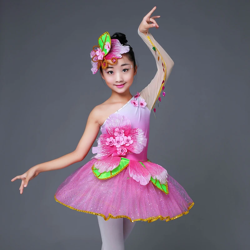 

Pink Childrens fancy dress modern salsa Sequins dancing dress of girl kids dance dress for girls competition dance costume wear