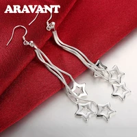 925 silver star long chain drop earrings for women fashion silver jewelry