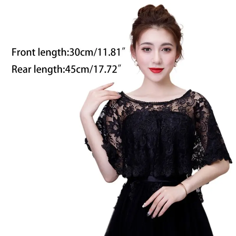 

Womens Vintage Full Floral Lace Cape Wrap Round Neck Crochet Sheer Shawl Shrug Solid Color Summer High Low Bridal Capelet Bolero