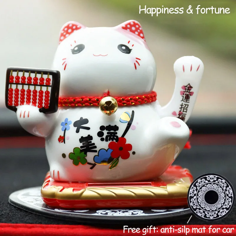 B Керамический счастливый кот на солнечных батареях Maneki Neko развевающаяся рука манящая удача приветственный Кот с автомобильным ковриком Настольный Декор очаровательный подарок - Цвет: B