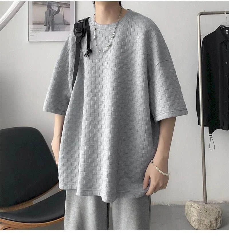 

Summer Plaid T-shirt Men Tshirt Fashion Retro Casual Pullover T Shirt Streetwear Korean Loose Short-sleeved Tshirts Plus Fashion
