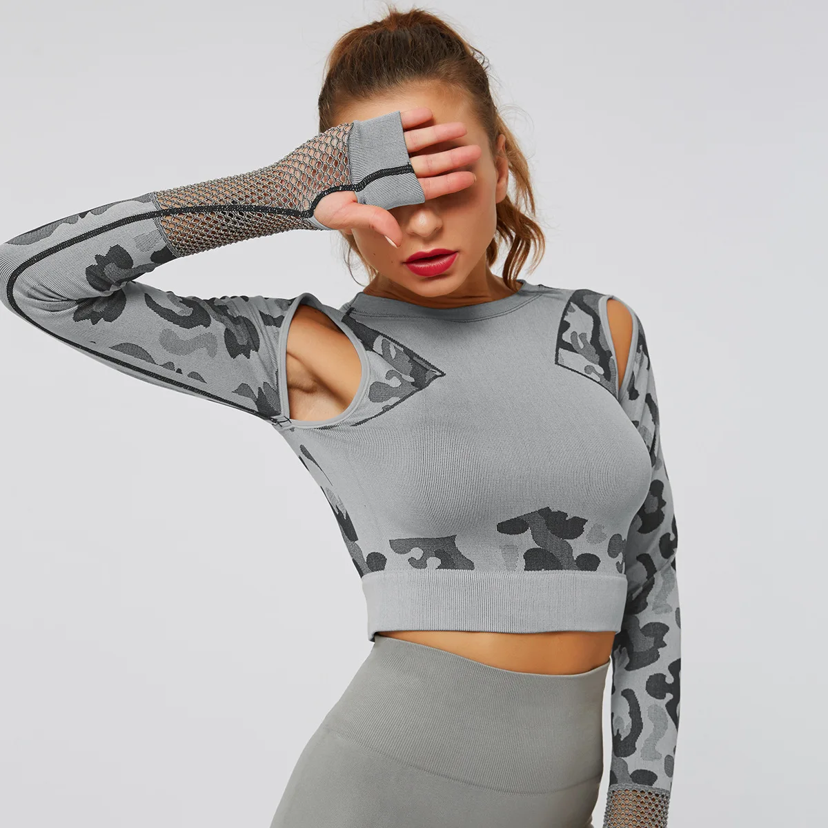 Camo Yoga спортивный короткий топ спортивная футболка с длинным рукавом Топы для тренировок для женщин бесшовная футболка для спортзала женские фитнес-футболки спортивная одежда