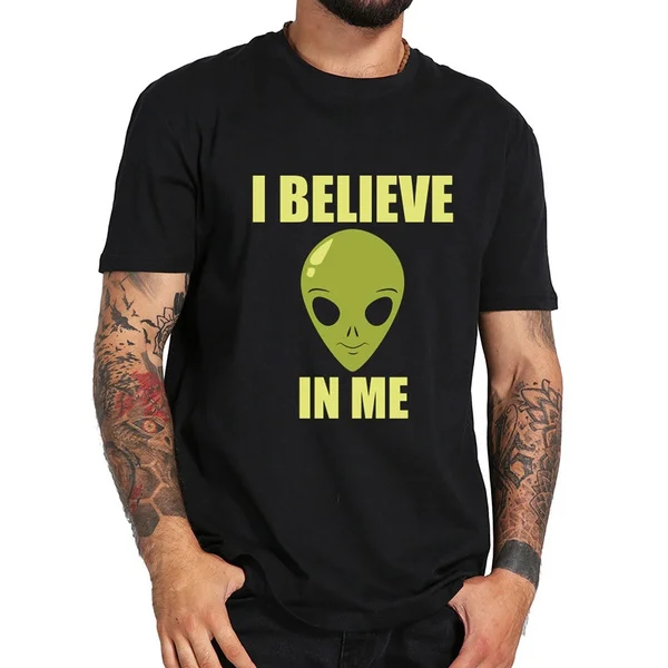 

alien i believe in me Summer Cool Fashion T Shirt Men Casual Short Sleeve T-Shirt Cotton Men Tops Tees Camisetas Hombre