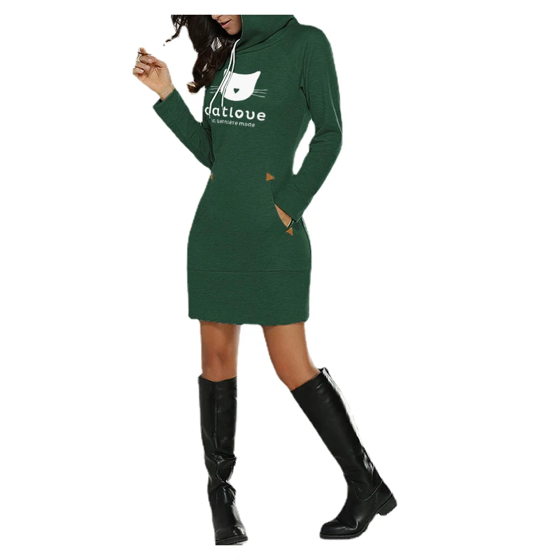 

Women Winter Warm Hoodies Dresses Long Sleeve Solid Hooded Collar Casual Long Hooded Sweatershirt Elegant Dresses For Women
