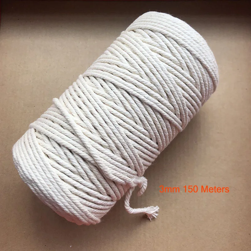 3mm x 150m 1/2/3/4/5/6/8/10 мм Диаметр прочный бежевая хлопковая веревка скрученный шнур из керамического волокна Craft макраме Строка DIY домашний текстиль завязывания нить Много Размеры - Цвет: 3mm x 150m