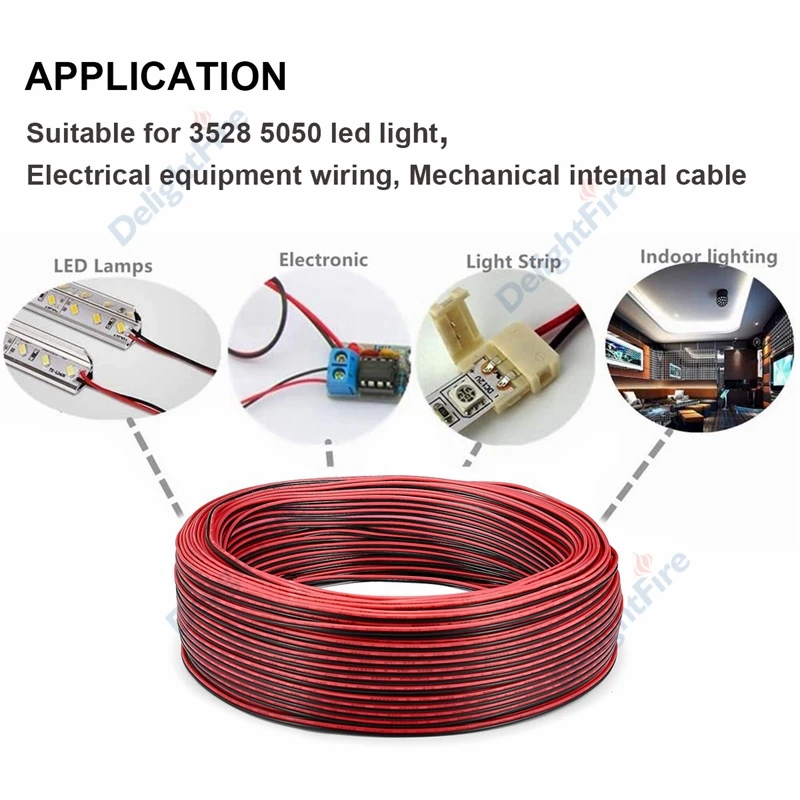 

2roll 100m LED Strip Connector Cable 0.22mm UL2468 24AWG 2 Pin Electric Wire Cable For Speakers Transformer CB Radios Electronic