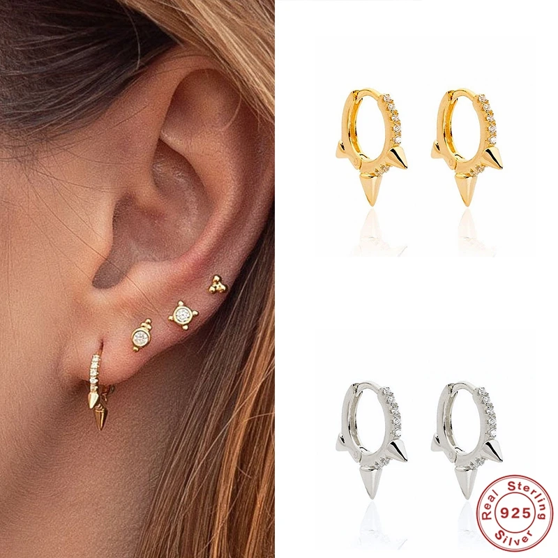 

Aide 925 Sterling Silver Hoop Earrings For Women Minimalist Cz Spikes Huggie Hoop Earrings Tiny Gold Hoops Jewelry Pendientes