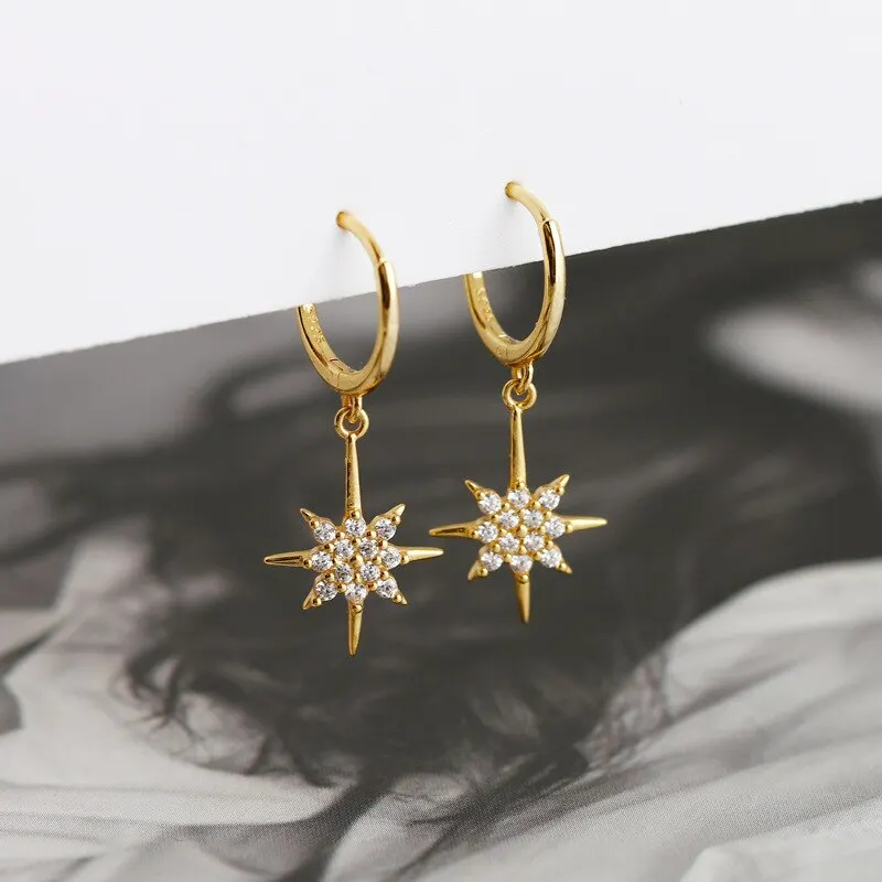 

A00713 Real 925 Sterling Silver Jewelry Luxury Crystal Zircon Shining Light Star Stud Earrings for Fashion Women Wholesale