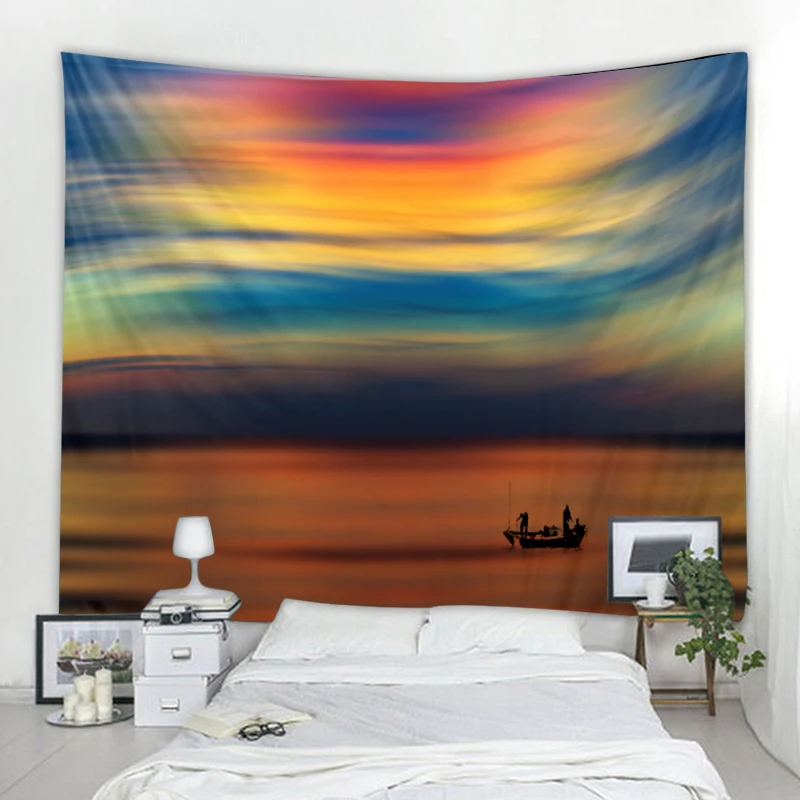 

Sea Sunrise 3D Digital Printing Wall Hanging Living Room Study Farmhouse Decoration Big Blanket Various Sizes