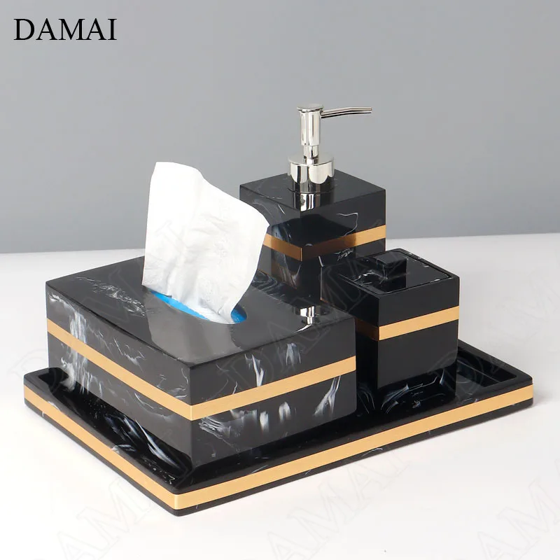 european resin bathroom set five piece set home shower accessories creativity marble texture golden stroke toiletries organizer free global shipping