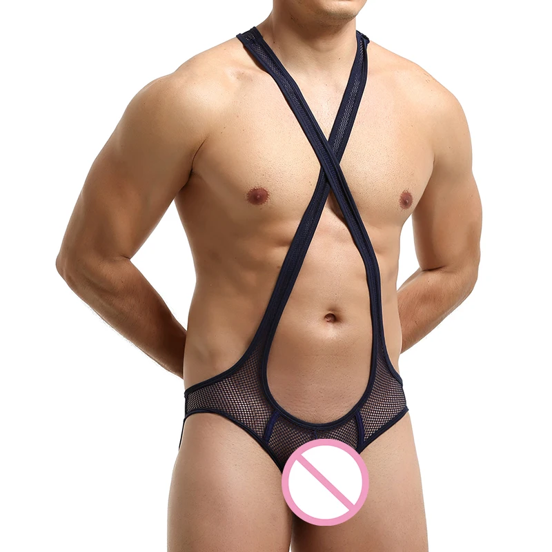 

Men Undershirts Lingerie Mesh Transparent Jumpsuits Jockstrap Wrestling Singlet One-piece Leotard Erotic Open Butt Gay Bodysuits