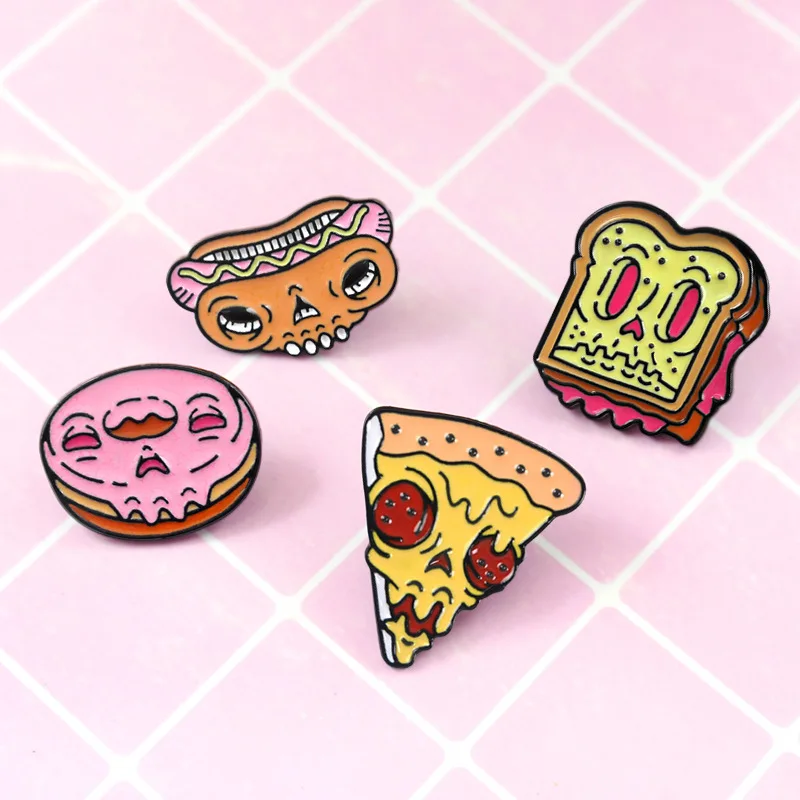 Значки с героями мультфильмов Скелет еда брошь забавные булавки Эмаль Булавка