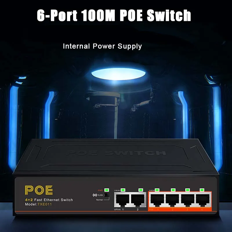 

Коммутатор TEROW с 6 портами POE, 10/100 Мбит/с, 4 порта POE + 2 переключателя Uplink с 52 в, а, 48 Вт, с поддержкой VLAN внутреннего питания