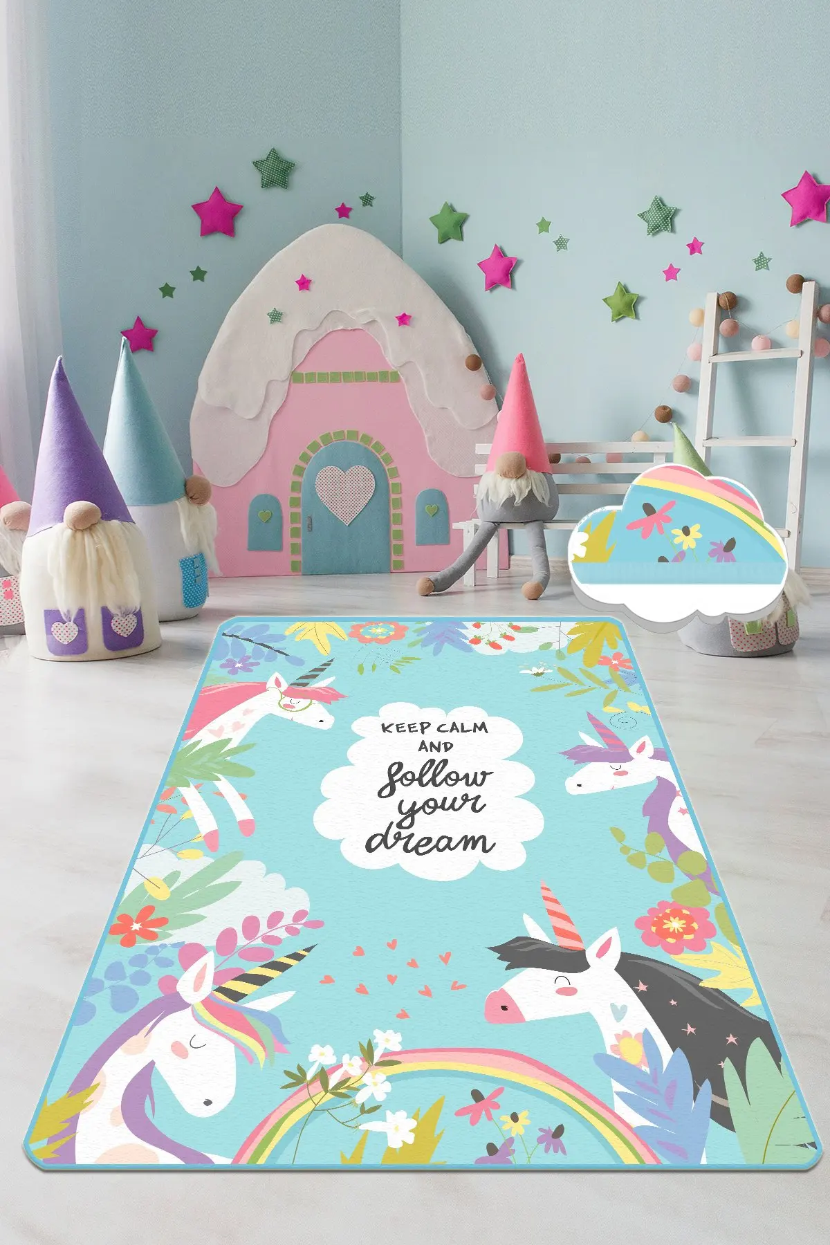 

Etgdecor Cute Unicorn Pattern 120x180 cm 47 ''x 70'' inch Kids Non-Slip Area Rug