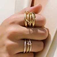 unique cool three fingers chain shape variable hiphop rings stainless steel 18k gold steel trendy accessories for women men