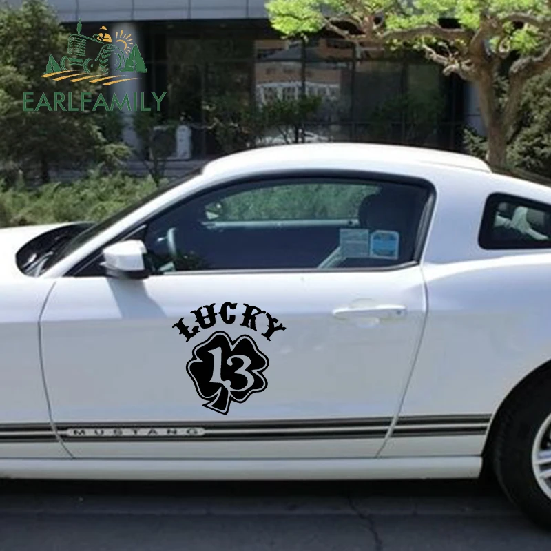 

EARLFAMILY 58 см x 58 см стайлинга автомобилей со счастливыми числами 13 Клевер весело большие наклейки для автомобиля JDM модная тенденция, наклейка ...
