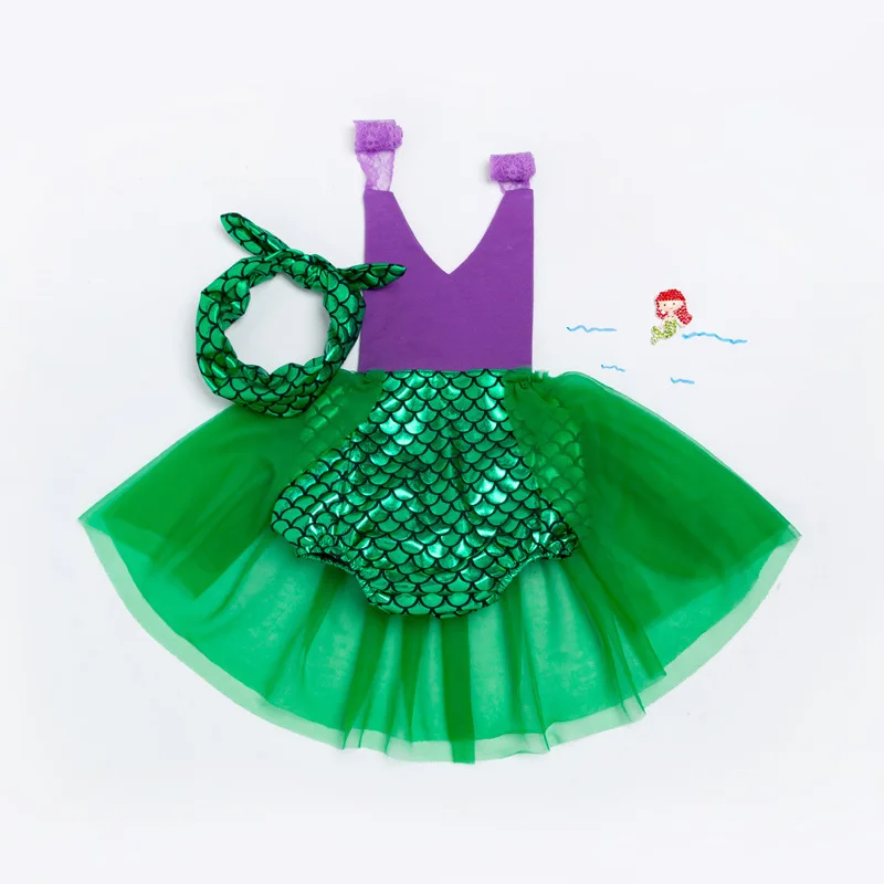 

Baby Girls Summer Clothes New 0-36M Mermaid Lace Sling Fashion Dress Infant Cute Soft Backless Princess Dress with Headdress
