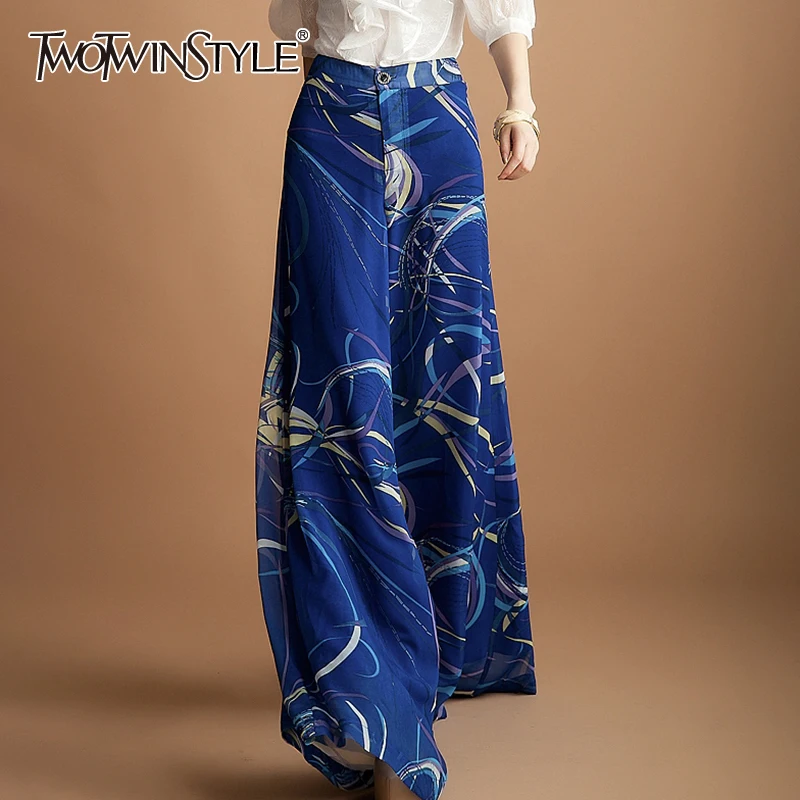 

Женские брюки с цветочным принтом TWOTWINSTYLE, свободные винтажные прямые брюки с высокой талией и широкими штанинами, 2021