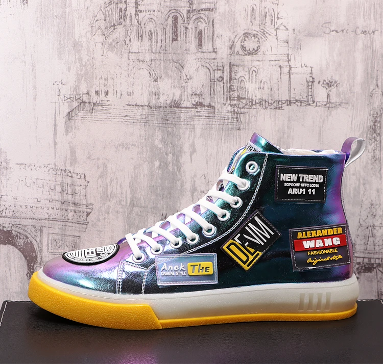 

Korean Print Men's Sneakers Hip Hop Skateboard Shoes Trainers High Tops Height Increasing Loafers